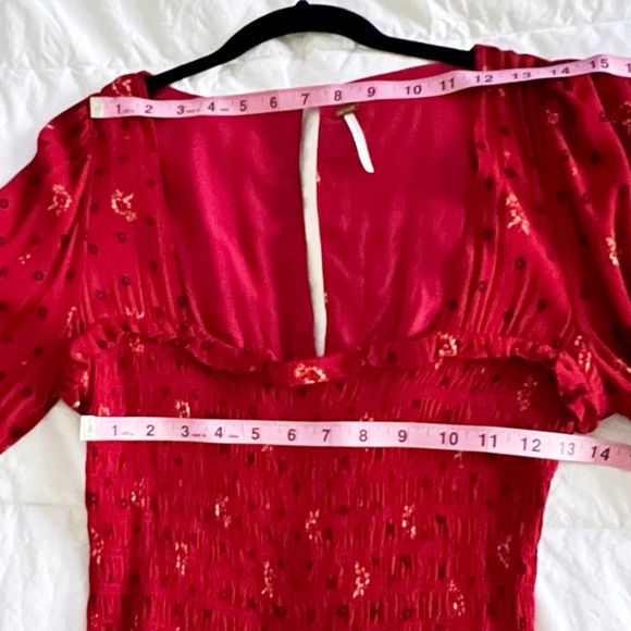 Free People Flirty Coquette Smocked Mini Dress Red Floral Puff Sleeve Size Small - Picture 12 of 14